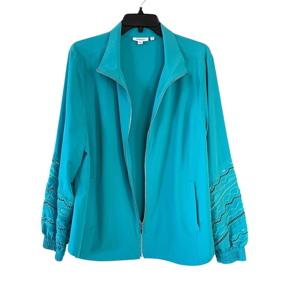 CHICO'S Women's Size XL Teal Zip Jacket Pants Comfort Loungewear Tracksuit Set - Picture 4 of 13